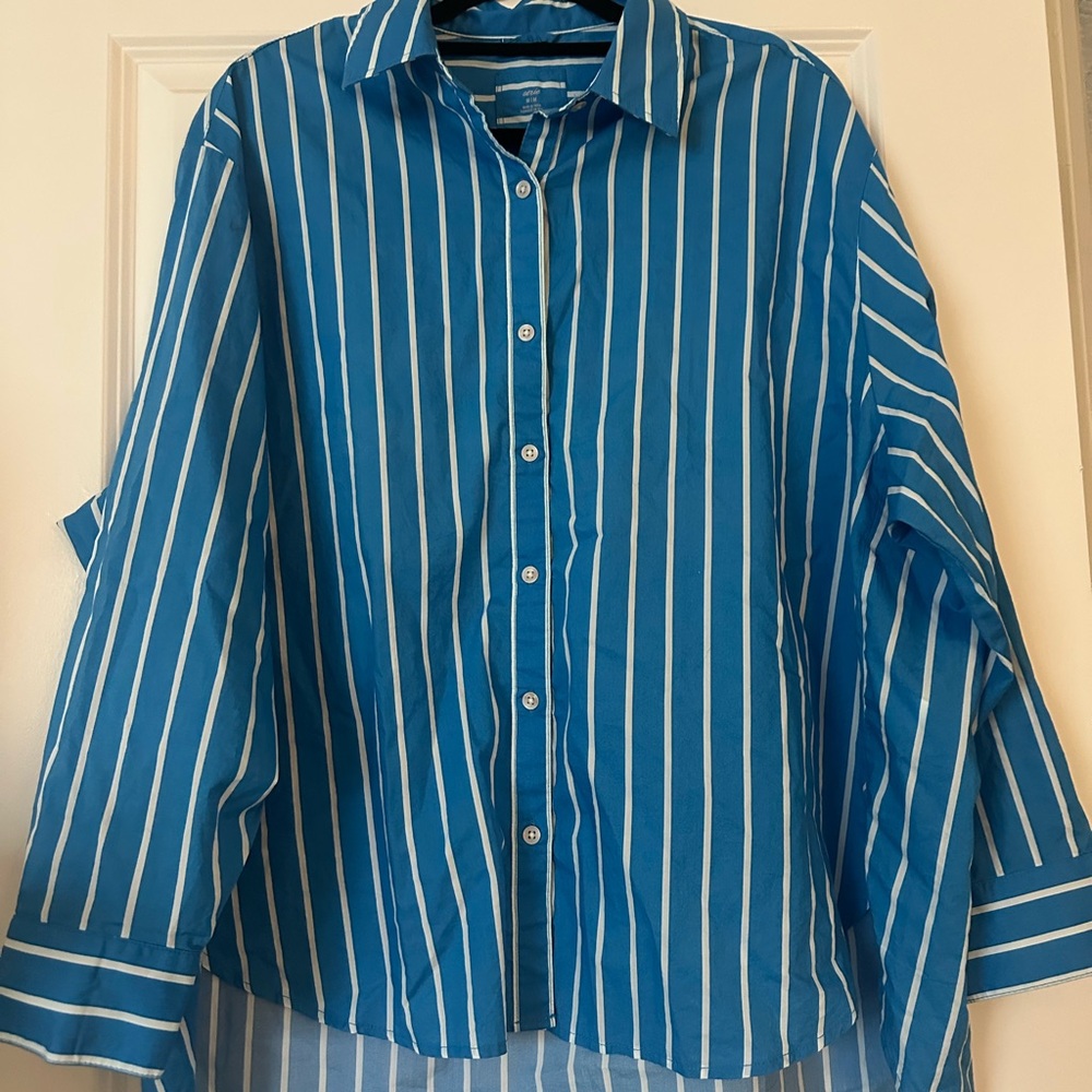 Aerie Blue and White Striped Casual Shirt